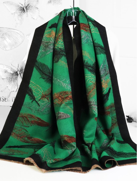 Reversible Cashmere Feeling Feather Print Premium Scarf